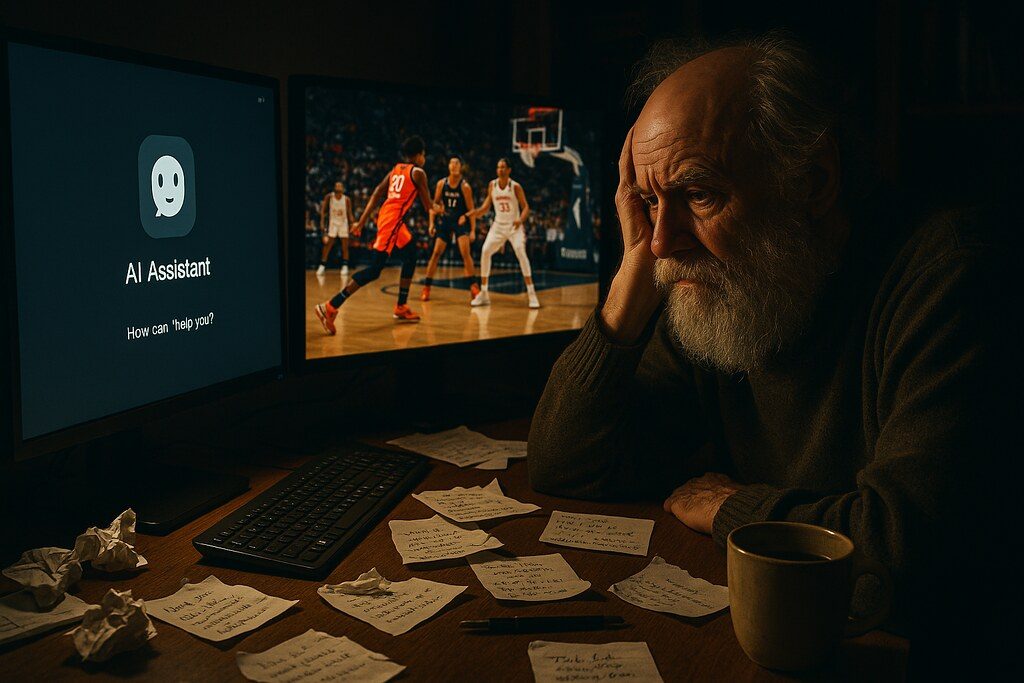 Man sitting at a desk late at night resting his head on his hand
